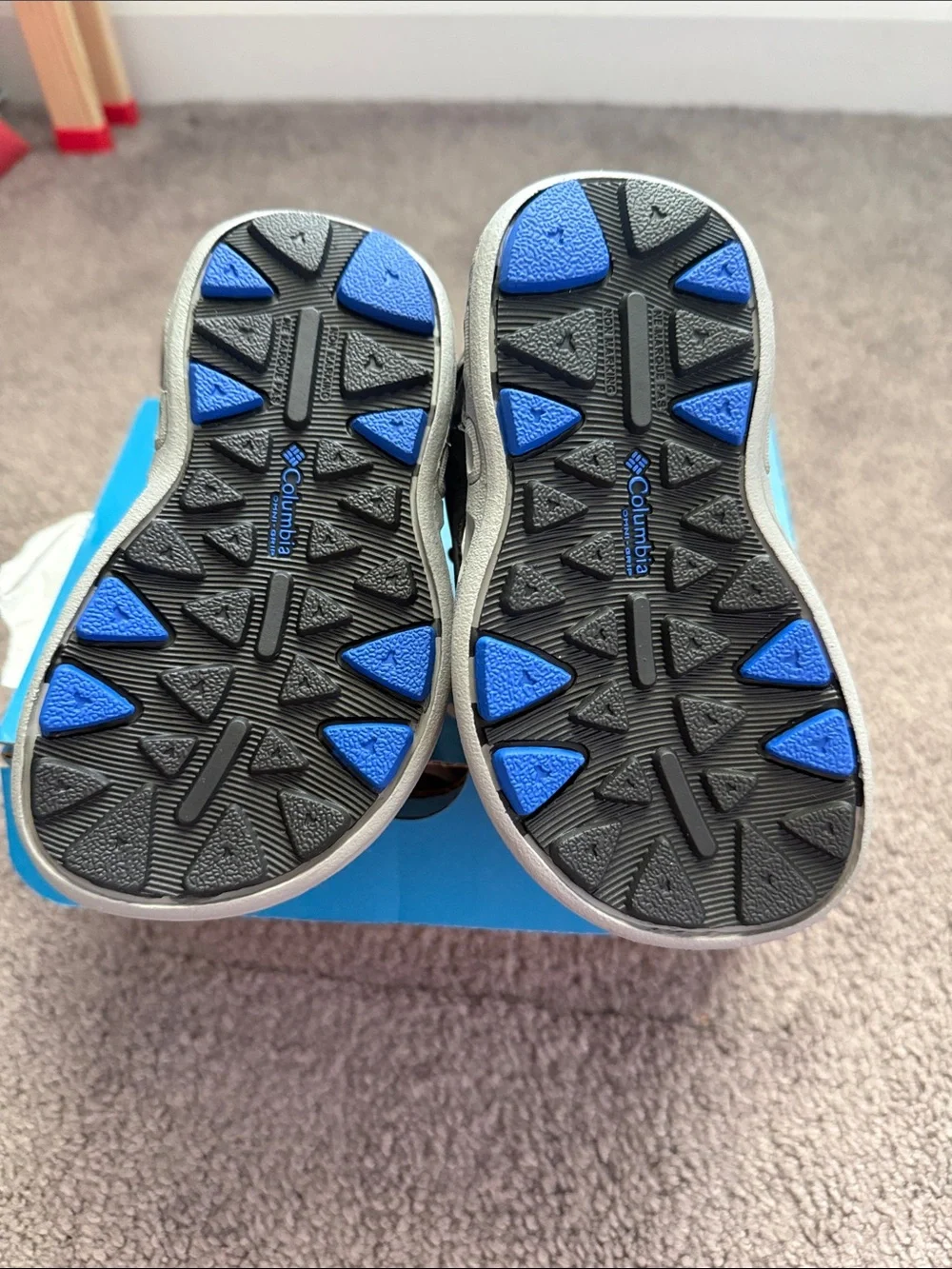 Columbia Kids Black and Light Gray Sport Sandals with Blue Accents